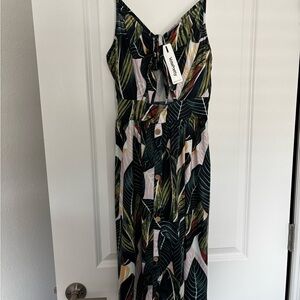 Tropical Leaf Print Midi Dress